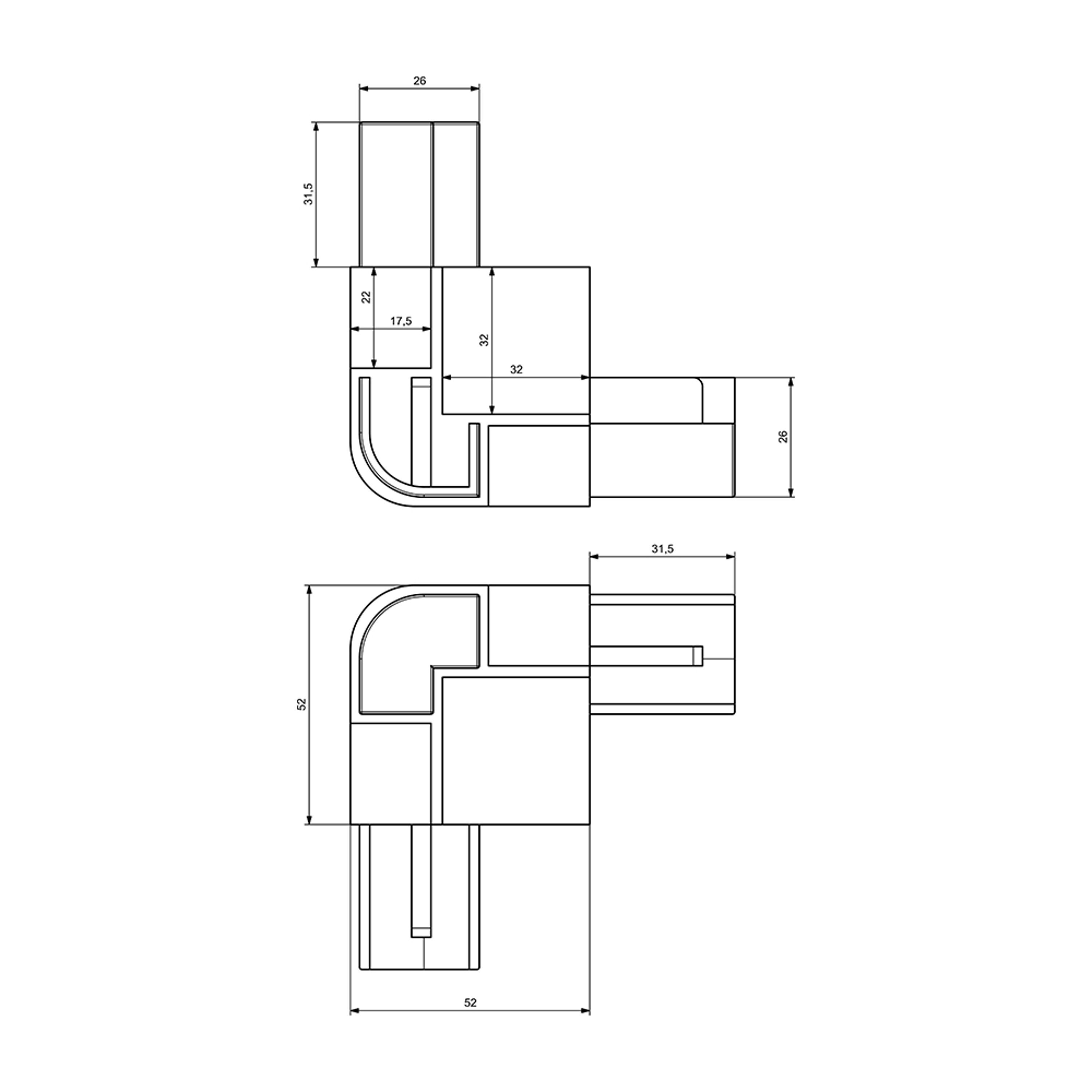 A0001 - 30-17 mm Radius Açılı Alüminyum Köşe