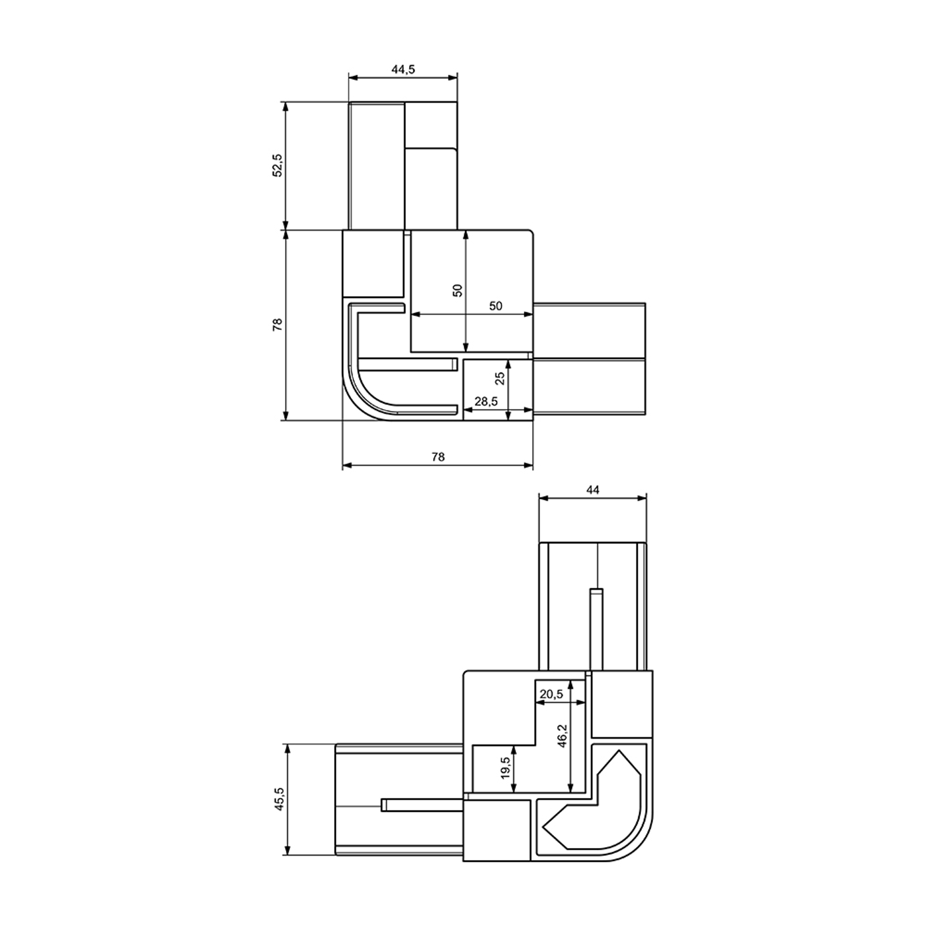 A0003 - 50-25 mm Radius Açılı Alüminyum Köşe