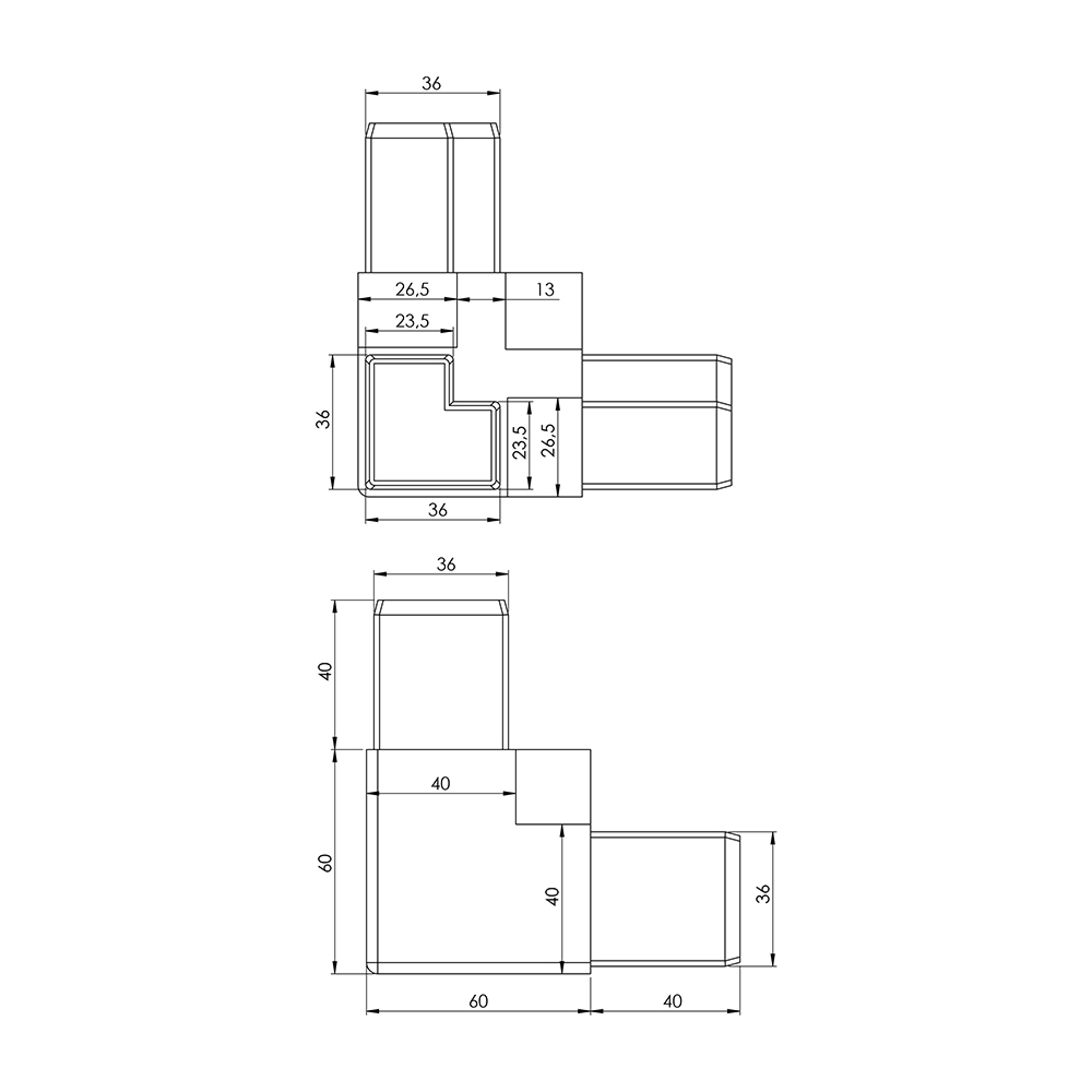 A0012 - A02.A02 - 40-25 mm Alüminyum Hijyenik Köşe