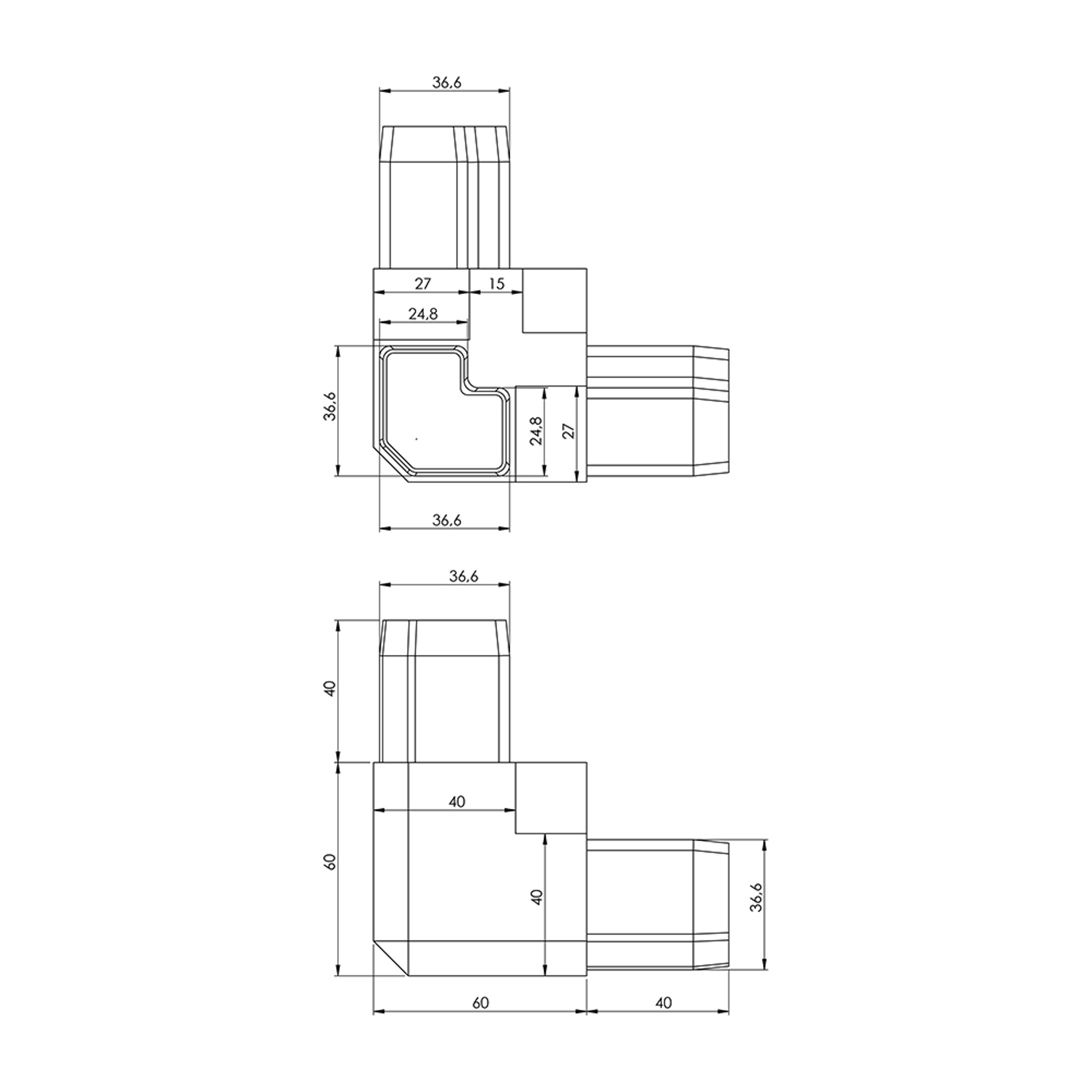 P0029 - A02.C13 - 40-25 mm Radius Angled Plastic Corner