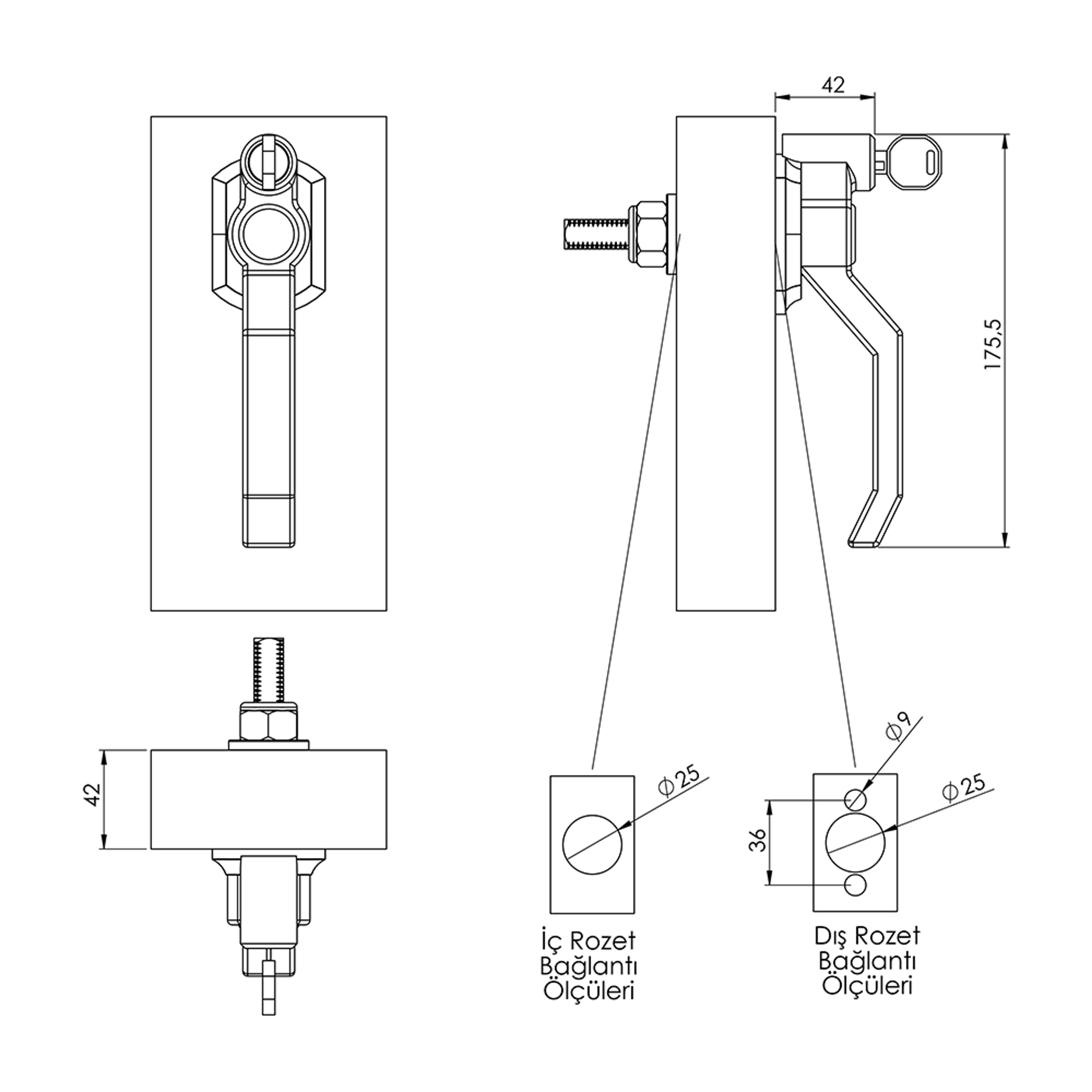 K0011 B01.A02-A04 - Bent Tip Plastic Locking Door Handle