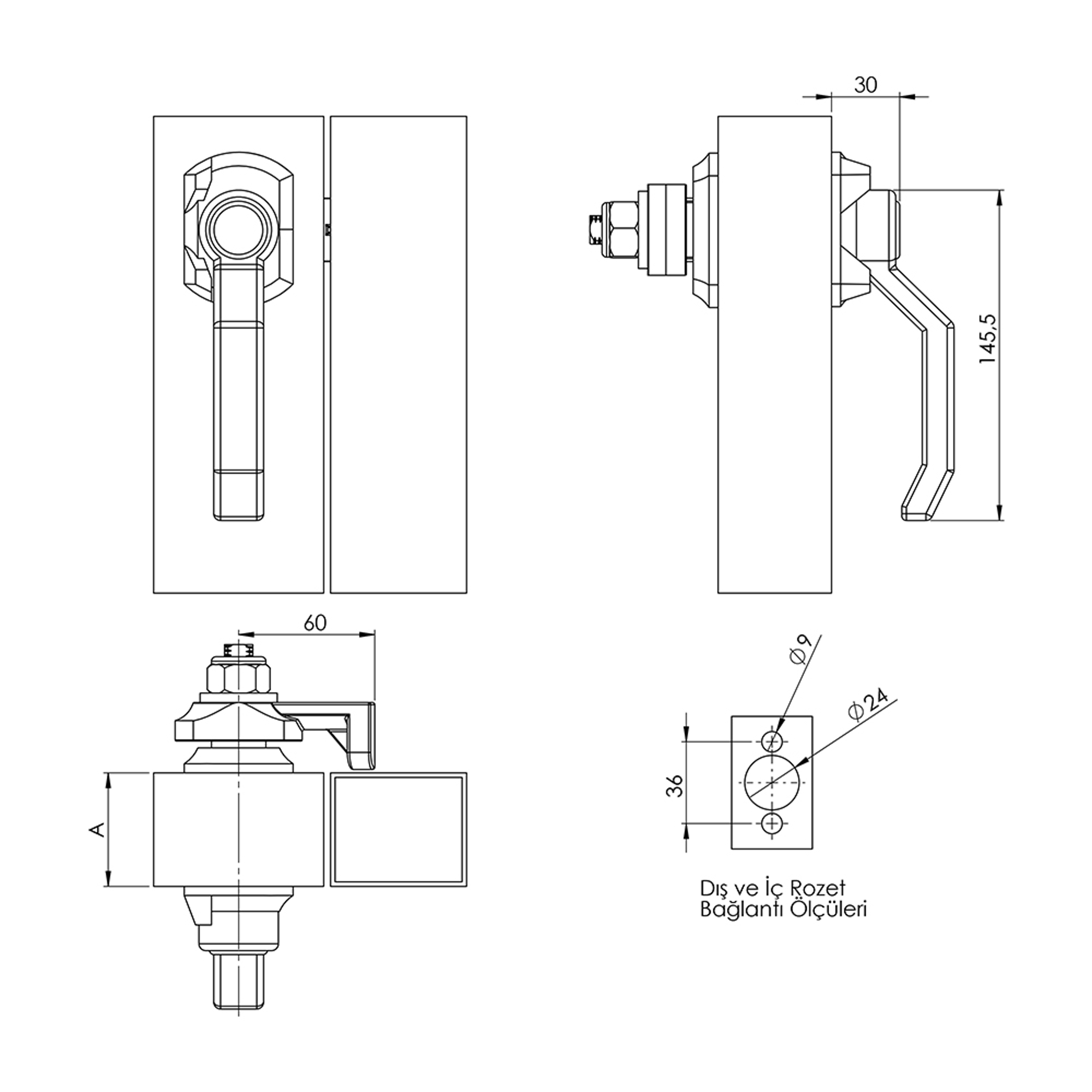 K0017 - B01.B02-B04 - Bent Tip Plastic Door Handle 40-50-60 mm