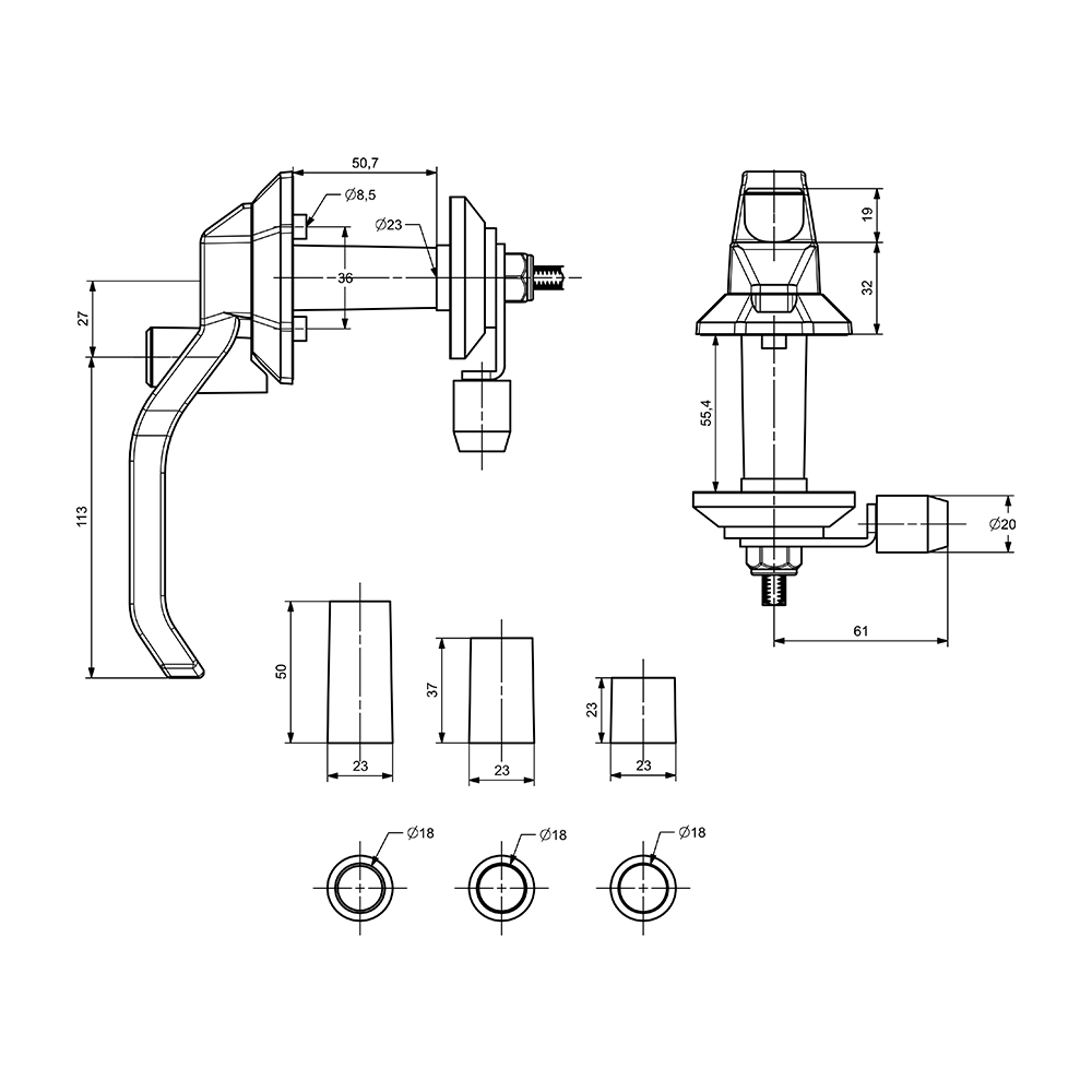 K0002 - Door Handle w/Steel Roller