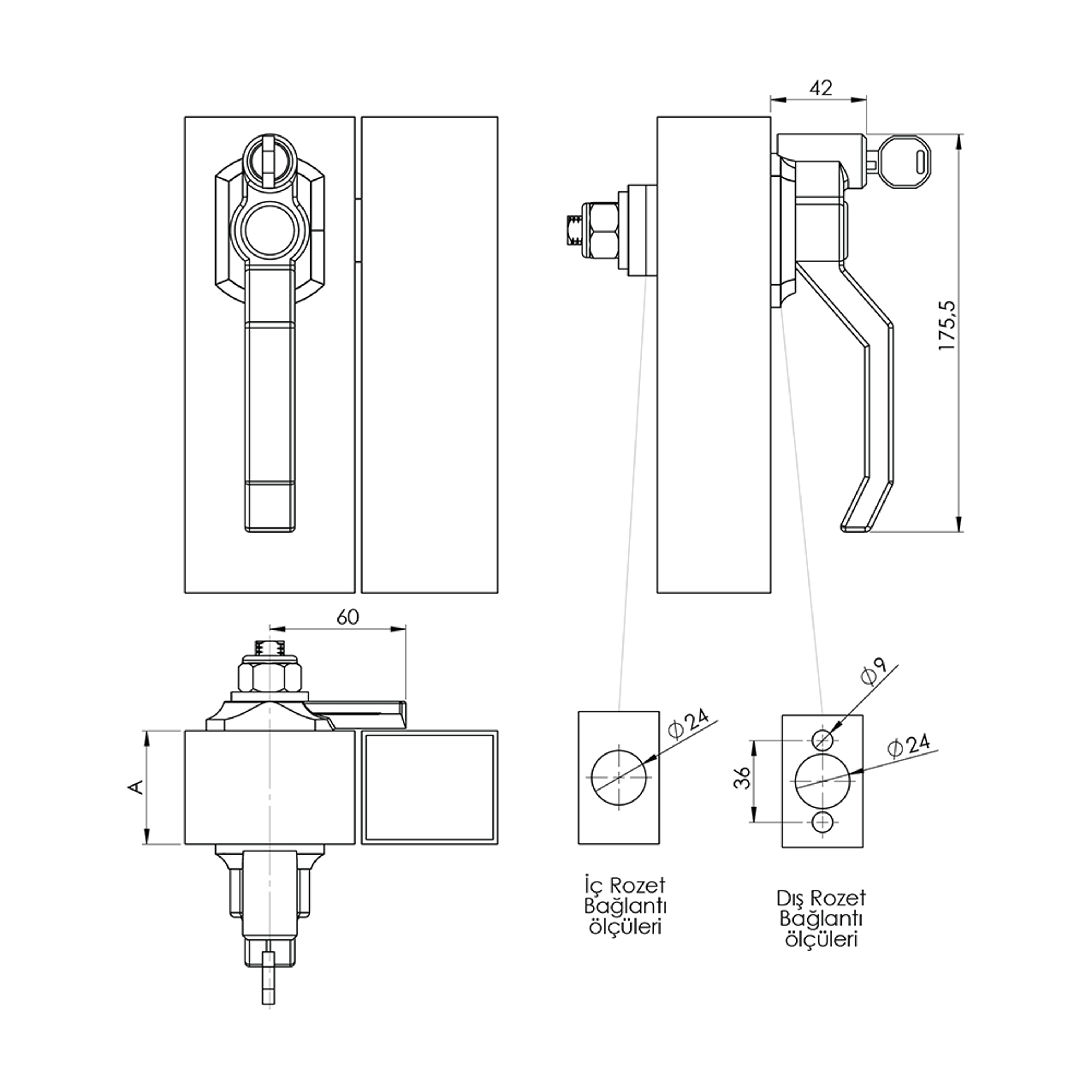 K0010 - B01.A01 - Plastic Flat End Locking Door Handle 25 mm