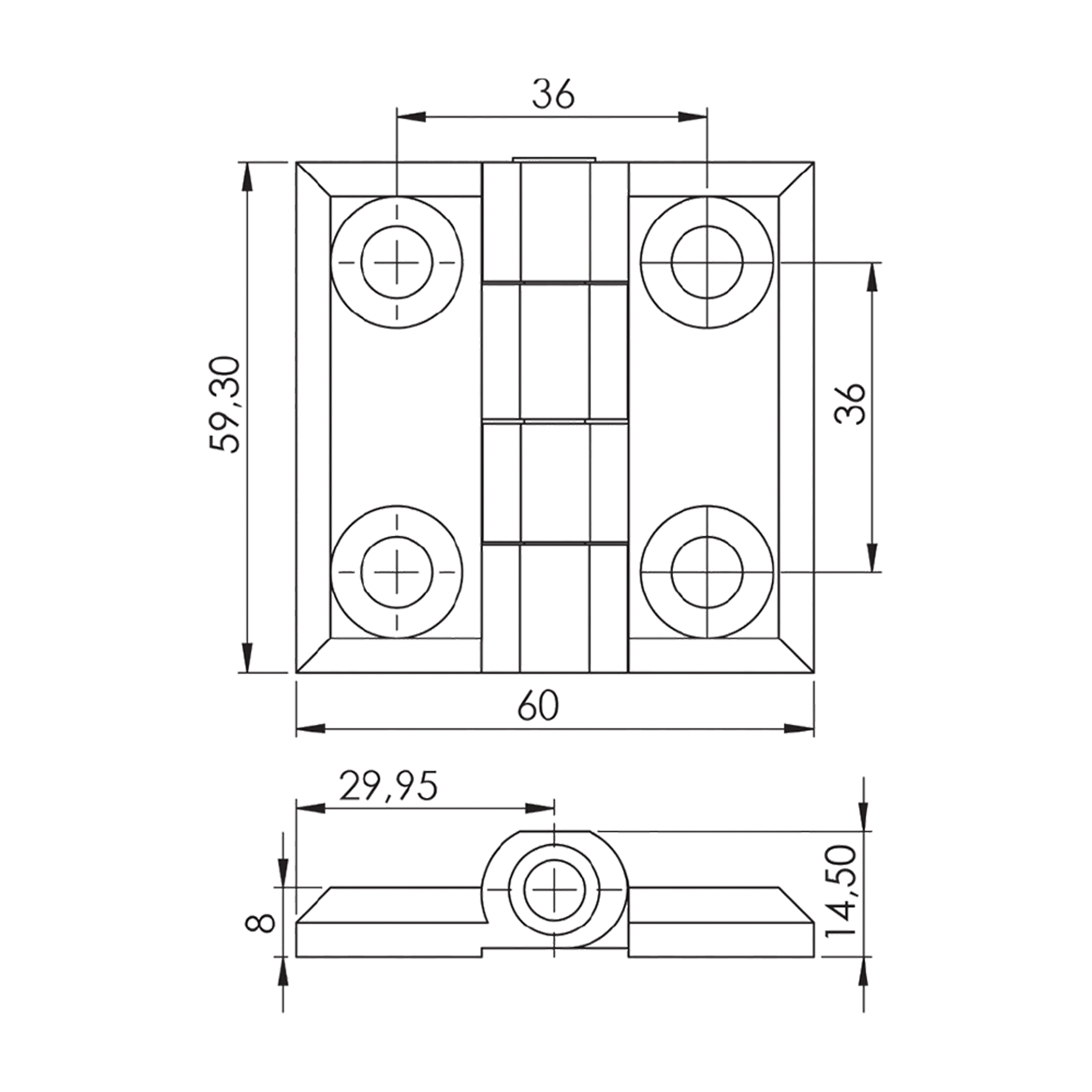 MZ0008 - 60-60 mm Zamak Menteşe