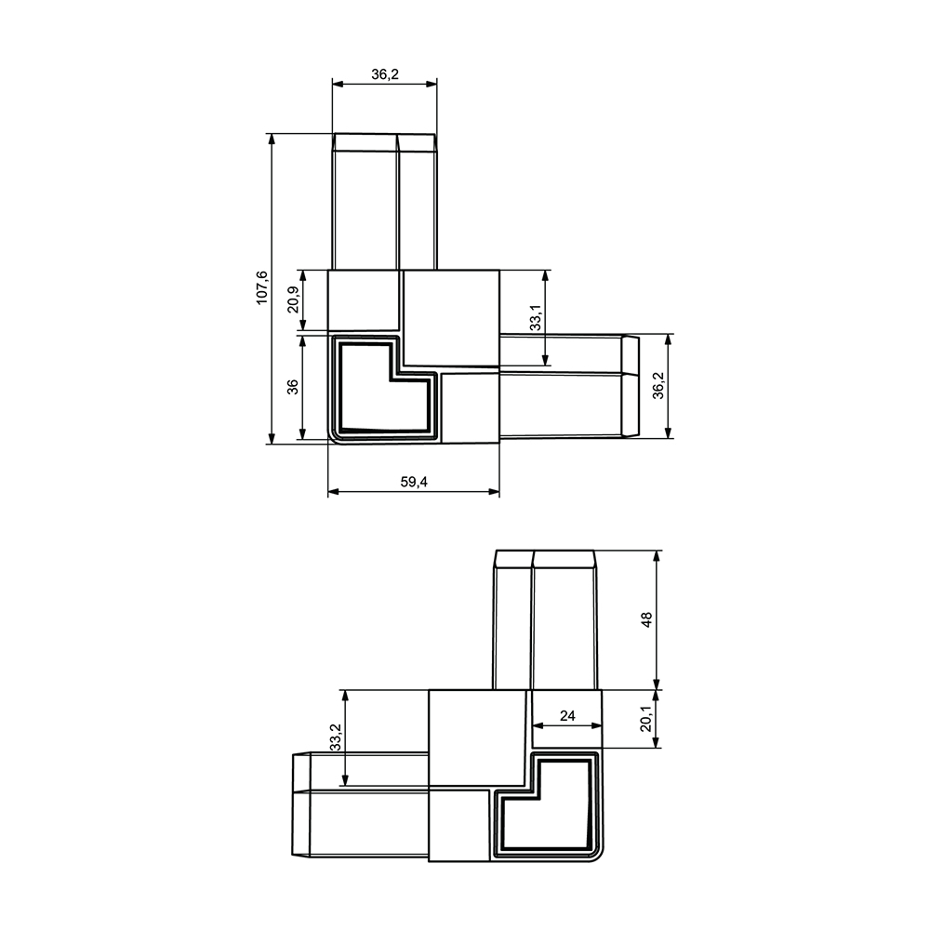 P0002 - 40-25 mm Plastic Corner