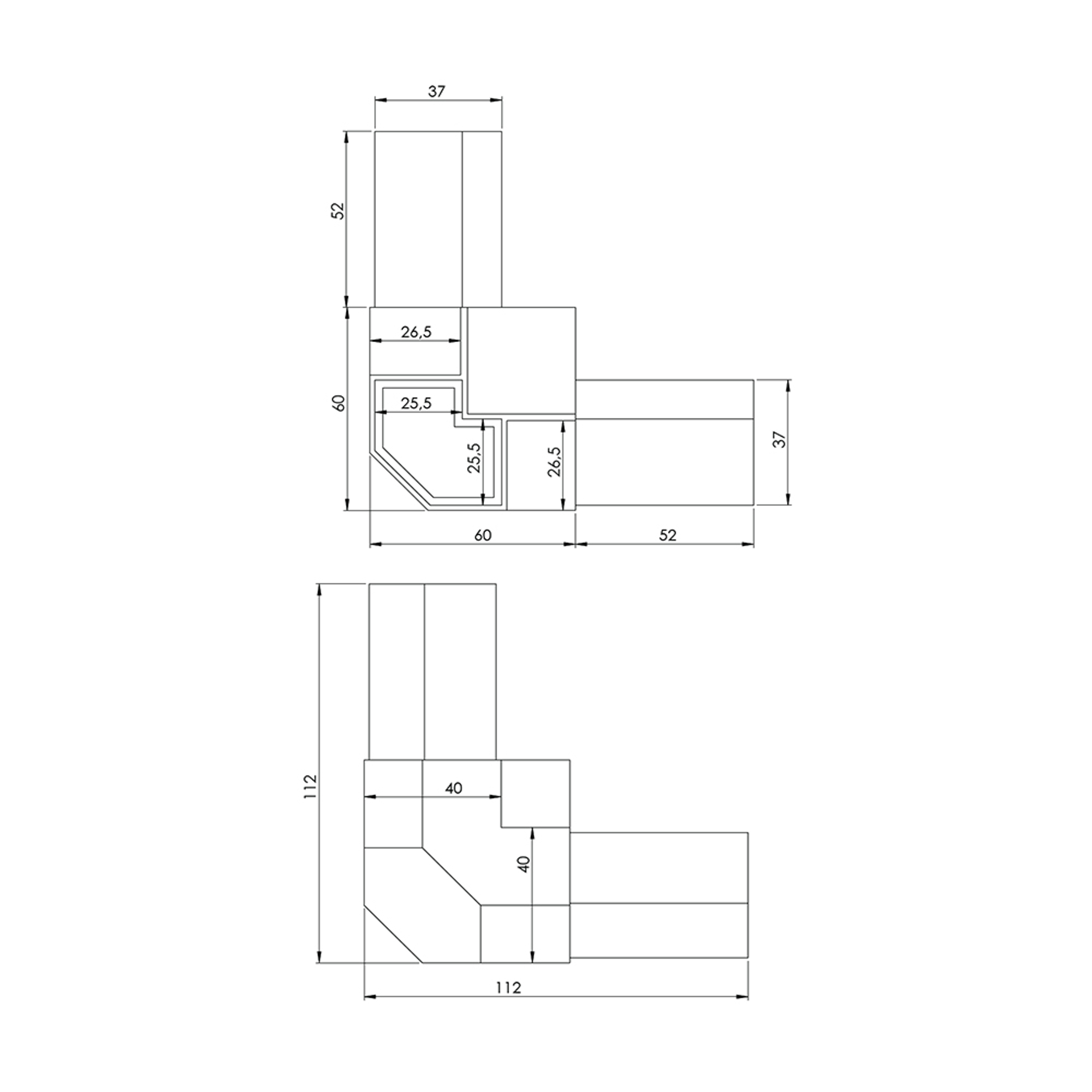 P0003 - 40-25 mm Radius Angled Plastic Corner