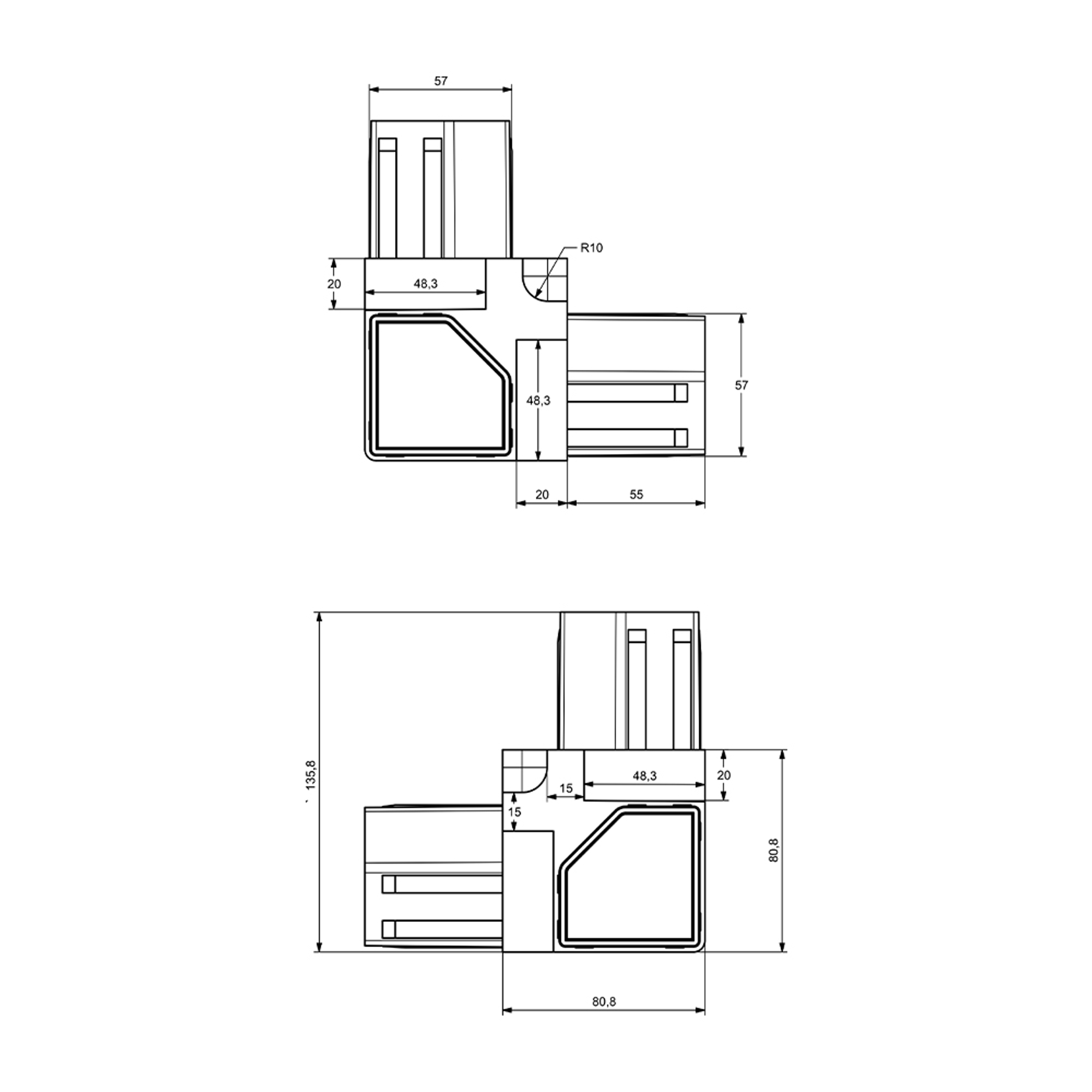 P0013 -60-45 mm Plastic Hygienic Corner